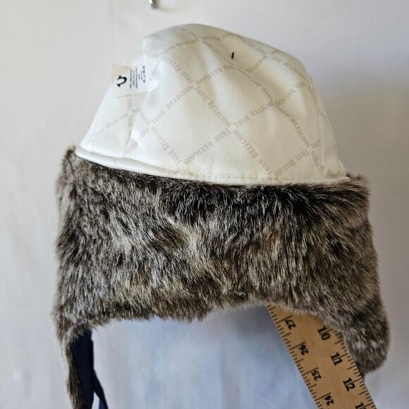 True Religion Earflap Cap Hat Faux Fur Denim - Picture 6 of 6